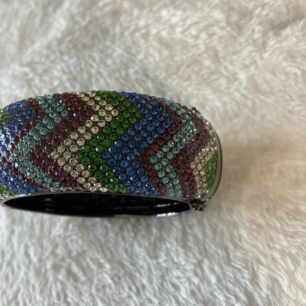 Akkad Multi Colored Crystals‎ Gun Metal Hinged Bracelet w/ Safety Clasps …
